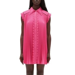 Claudie Pierlot NWOT Bubble Gum Pink Pleated Scalloped Babydoll Mini Dress 36